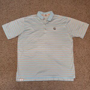 Peter Millar Mens XL Striped Cotton Polo Shirt Blue Orange Short Sleeve Golf